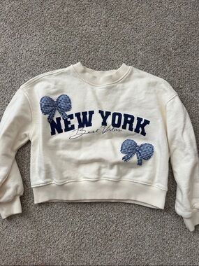 Zara kids NEW YORK Best Vibes Cropped Sweatshirt - Cream & Navy